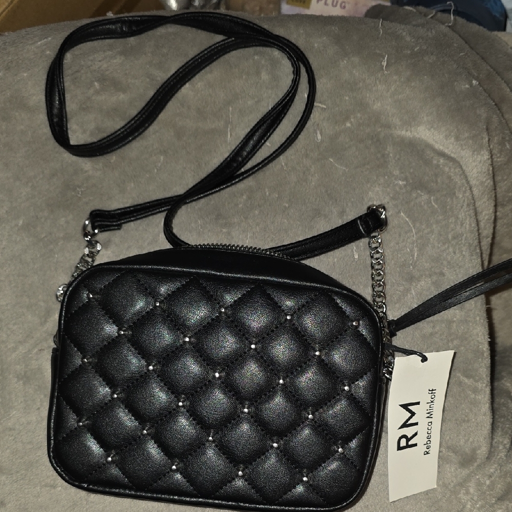 NWT Rebecca Minkoff Black Quilted Crossbody Bag with Chain Strap